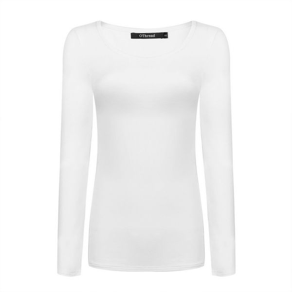 OThread & Co. Women's Long Sleeve T-Shirt Scoop Neck Basic Layer Stretchy Shirts (Medium, White)