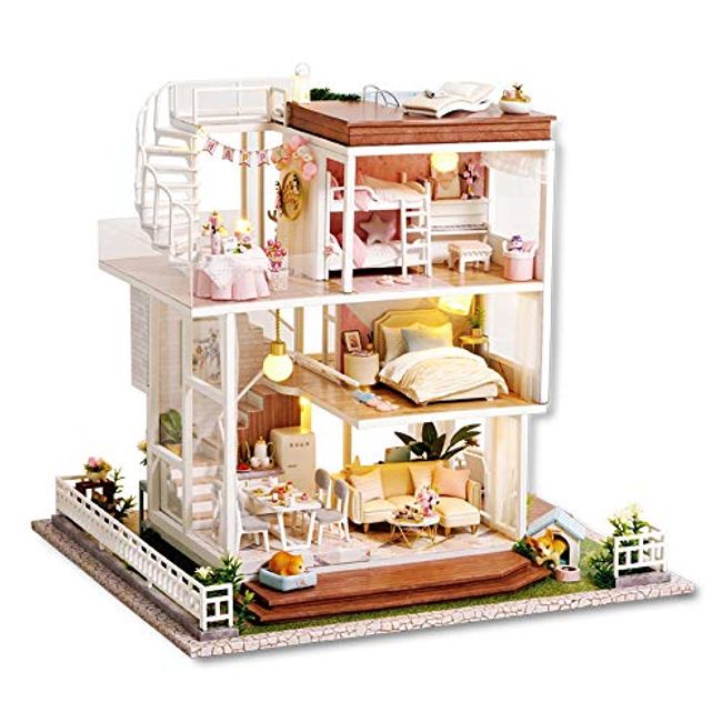 Mini Wooden Doll House Accessories,DIY Doll House Cute Dollhouse Miniature  House Toy Kit with Music the Castle in the Sky for Kids Teens Adults 