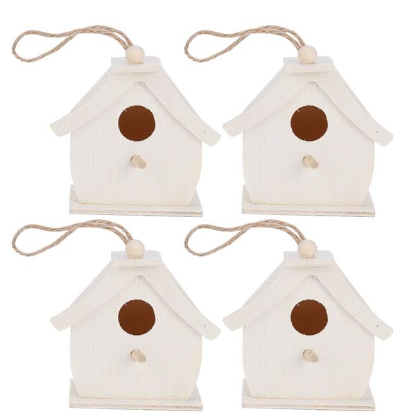 Bird House 4 Pcs Mini Wooden Hangable Bird Nests Home Garden Decoration Bird Cage Outdoor Bird House