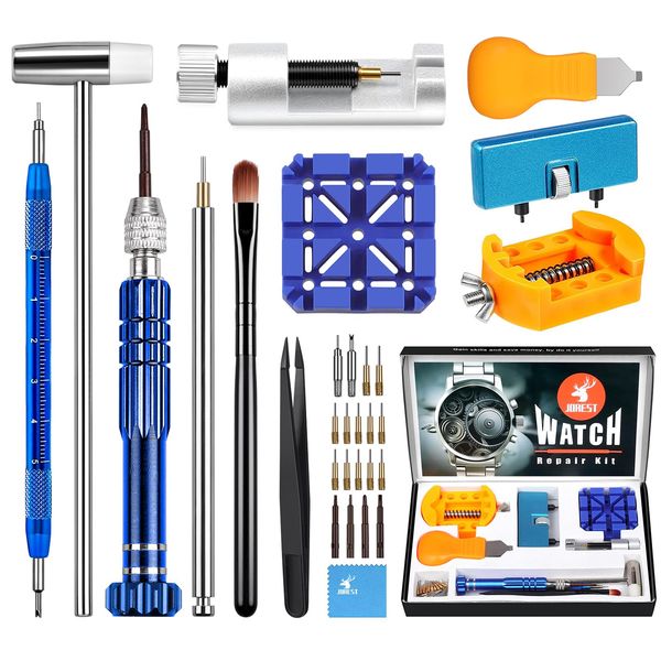 JOREST Watch Repair Tool Kit, for Watch Back and Link Removal & Battery Replacement & Strap Adjustment, Screwdriver Set, Opening Tool, Cleaning Kit, Case Opener