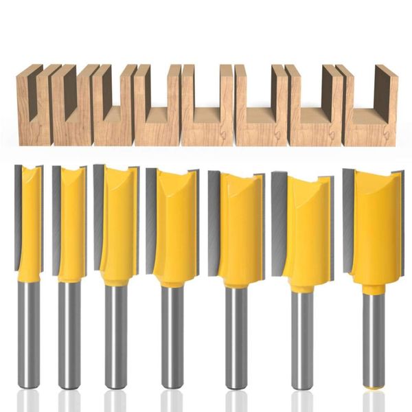 Baorder 1/4 Inch Shank 7Pcs Woodworking Tungsten Carbide Router Bit Set Double Flute Milling Cutter Straight Router Bit