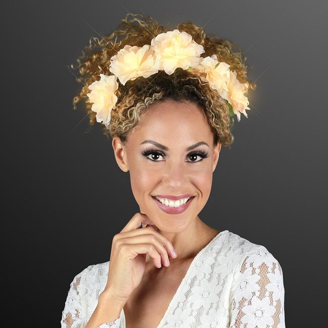 FlashingBlinkyLights Light Up Flower Crown Headband for Festivals with Warm White LED Lights for Weddings and Festivals