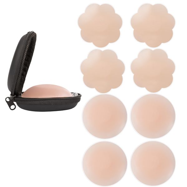 XJSGS Nipple Covers Womens Silicone Pasties Invisible Silicone Nipple Covers Reusable Adhesive Silicone Covers (4pairs)