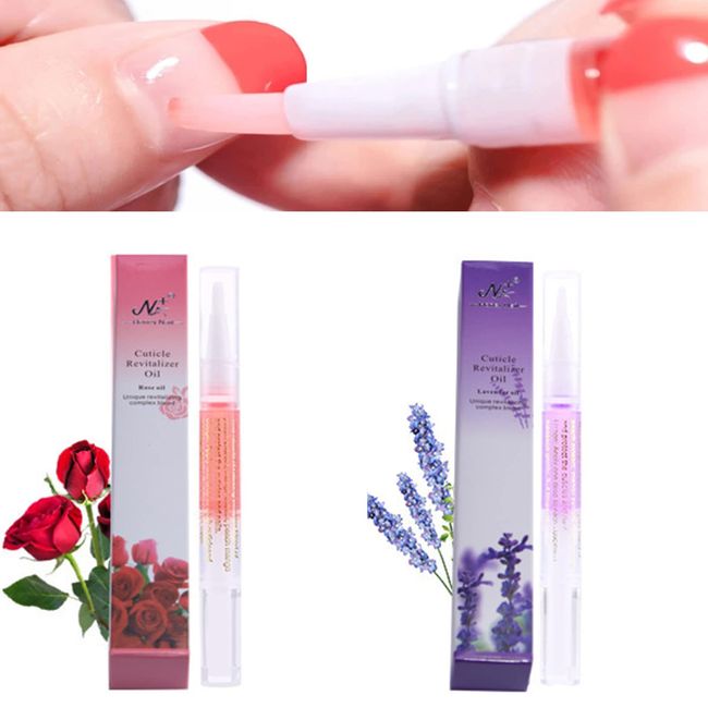 Nail nutrition oil 2PCS rotating nutrition pen with soft brush cuticle nail moisturizing care anti-barb exfoliation (rose+lavender)