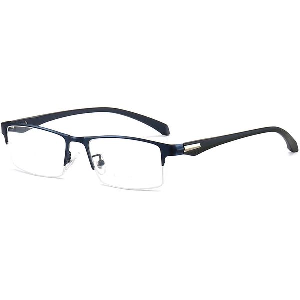 ANRRI Blue Light Glasses for Men Semi Rimless Rectangle Blue Metal Frame UV Blocking Computer Glasses 66071-C2