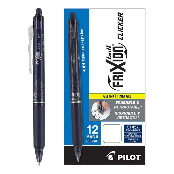 Pilot FriXion Clicker Erasable Gel Pens 12 Pack Navy Smooth Writing Tools