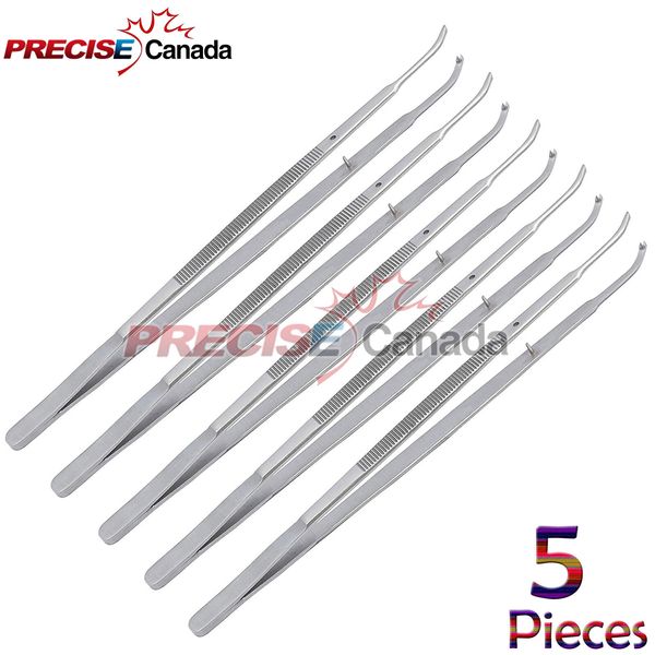 SET OF 5 GERALD TWEEZER TISSUE FORCEPS CURVED 1X2 TEETH SURGICAL & VETERINARY