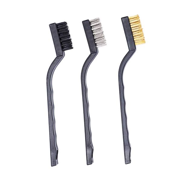 3Pcs Mini Wire Brush Set for Cleaning and Rust Removing, 7 Inch Industrial Wire Brushes of Stainless Steel/Nylon/Brass Bristles