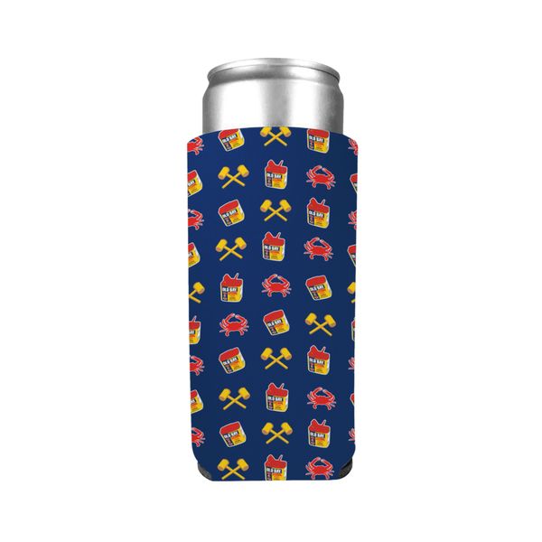 Crab, Mallet & OLD BAY / Slim Can Cooler - 10/$6 Each / Blue