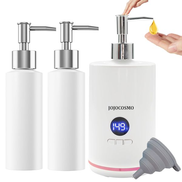Massage Oil Warmer with Two Oil Bottle Dispenser,Spa Oil Warmer, Salon Equipment Dispenser Heater, with Gradient Atmosphere Lamp and Funnel, ℃/℉ Switchable Display, for Home Pro Salon Spa Massage