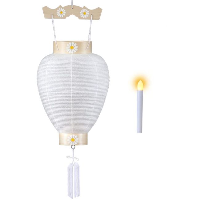 Bon Lantern, Gifu Lantern, Linen, White Pattern, LED Candle Light, For First Basin, Height 18.1 inches (46 cm) x Width (Diameter of Fire Bag) 9.4 inches (24 cm), No.70