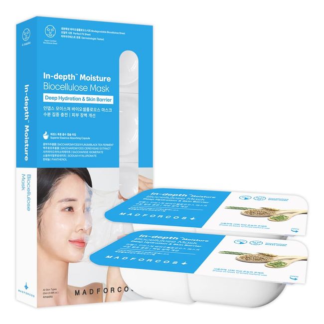 MADFORCOS Indeps™ Moisturizing Biocellulose Mask 20ml (4 Pack) Korean Mask Pack Sheet Mask Moisture Pack Moisturizing Pack Moisturizing Sensitive Skin