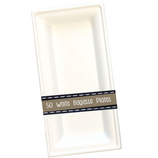 Biodegradable Sugarcane Bagasse Plates - Rectangle - 10" x 5" - Heavyweight - 50 Pack