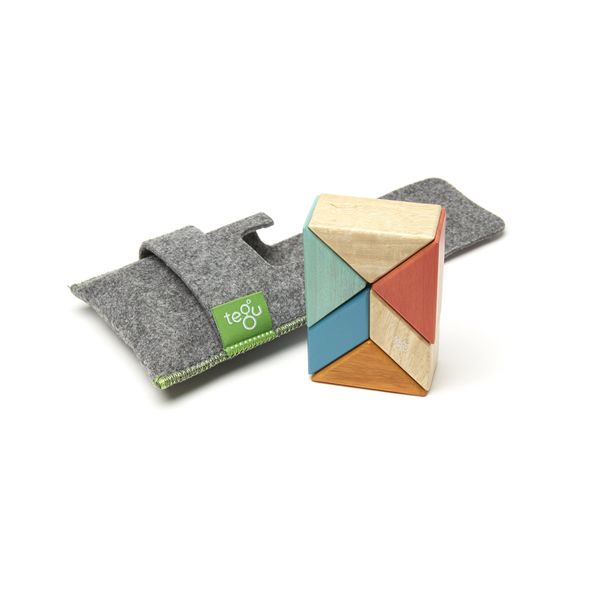 6 Piece Tegu Pocket Pouch Prism Magnetic Wooden Block Set, Sunset