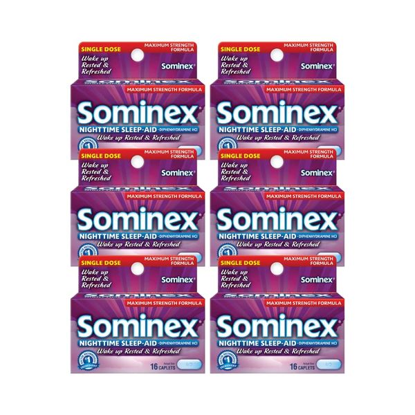 Sominex Nighttime Sleep-Aid Caplets, Maximum Strength (16 Count (Pack of 6))