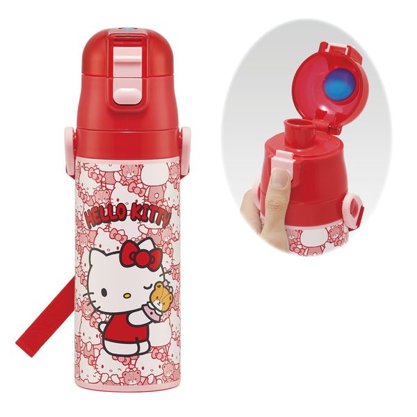 Skater SDC4-A Children's Stainless Steel Water Bottle, Direct Drinking 16.5 fl oz (470 ml), Hello Kitty Ushiroshiro, Sanrio, Kid-Friendly, Lightweight, Cold Insulated, Sports Bottle, Cute, For Kids