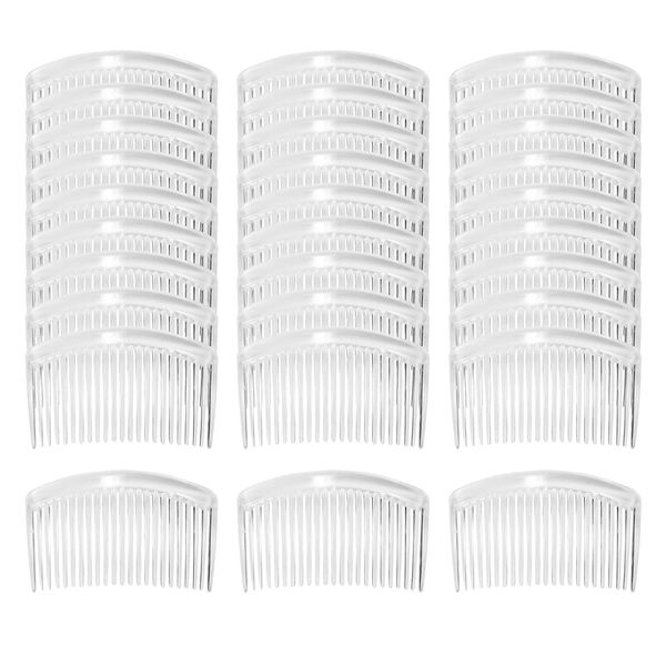 Cinaci 30 Pack 3 Inch White Clear Plastic French Hair Side Combs Wedding Bridal Veil Comb Fine Hair Slide Hair Clips Small Clear Barrettes Bun Holder with 23 Teeth DIY Headpieces Accessories for Women