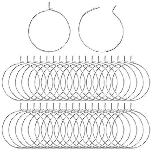 40pcs Earring Hoops for Jewellery Making,Hypoallergenic Stainless Steel Wine Glass Charm Rings 20mm Wire Hoops Earring Hoops Earring Beading Hoop for Valentine Party DIY Craft Earrings Making(silver)