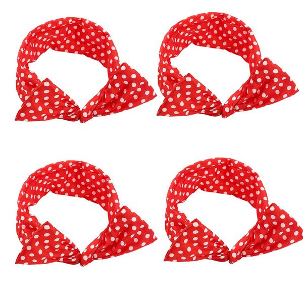 4 Pack Bandanas For Women, Wire Headband Retro Bowknot Polka Dot Wire Hair Holders Red Hairband, 4 Pieces