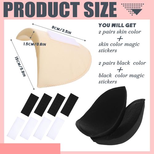 Chicingyou 4 Pairs Set-in Shoulder Pads Thickening Breathable Sponge Pads for Women Men High Low Shoulders Blazer Suit No-Sewing Required Anti-Slip Detachable Reusable Sewing Supplies (Black, Skin)