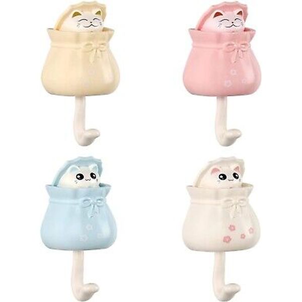 Creative Adhesive Coat Hook Cute Cat Key Holder Hook Cute Pet Hooks Wall Decor