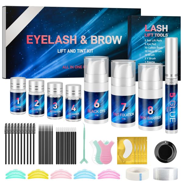 Newest Lash Lift Kit & Brow Lamination Kit, 4 In 1 Eyelash Lift Kit & Brow Lamination Kit with Black, Skin Barrier, Soggiorno-Quality Lashes Lift & Brow Lamination, Long Lasting 4-6 Weeks