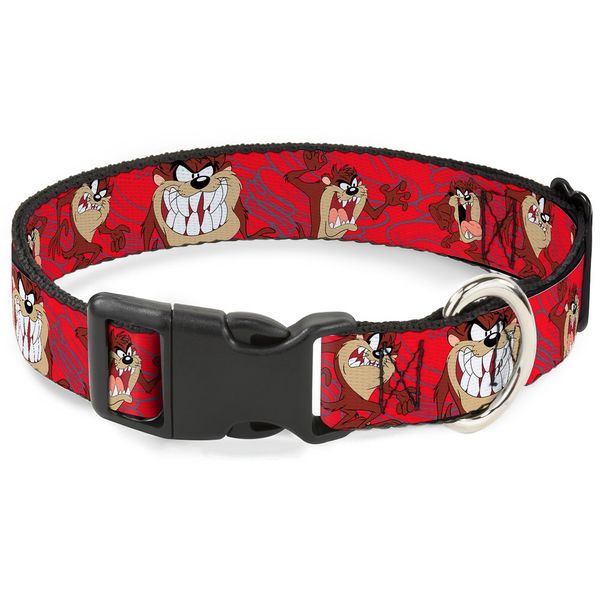 Buckle-Down Plastic Clip Collar - Tasmanian Devil Expressions Red Swirl - 1.5" Wide - Fits 16-23" Neck - Medium