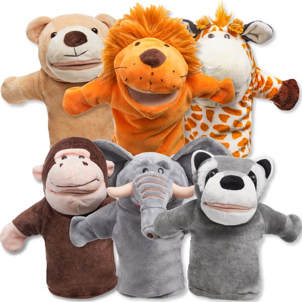 JOYIN Animal Friends Deluxe Kids Hand Puppets with Working Mouth (Pack of 6) for Imaginative Play, Show Theater, Easter/Birthday Party Supplies