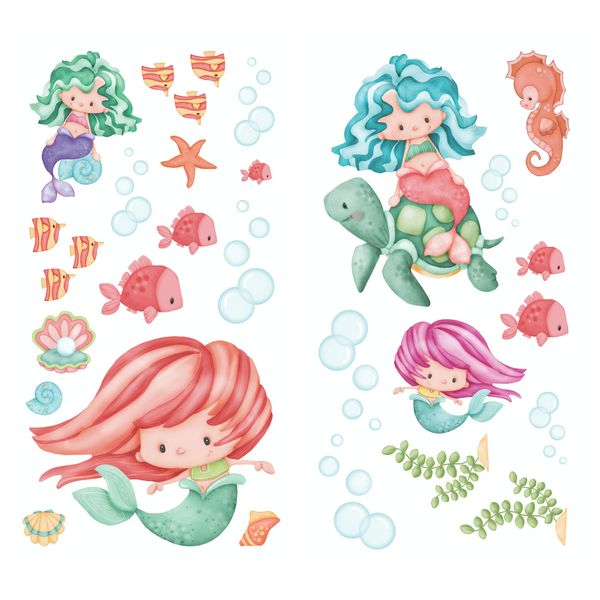 Borders Unlimited Magical Mermaids Jumbo Applique Set Wall Decals, Multi