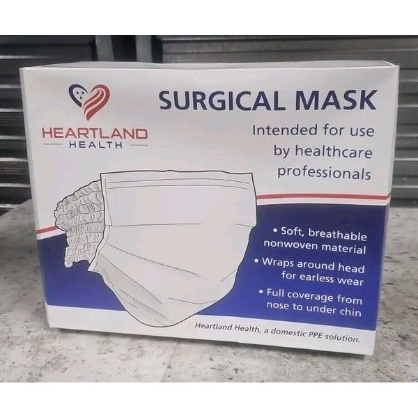 Box of (24) 163-103 Heartland Health Size Lg Surgical Masks: 10 Boxes Available!