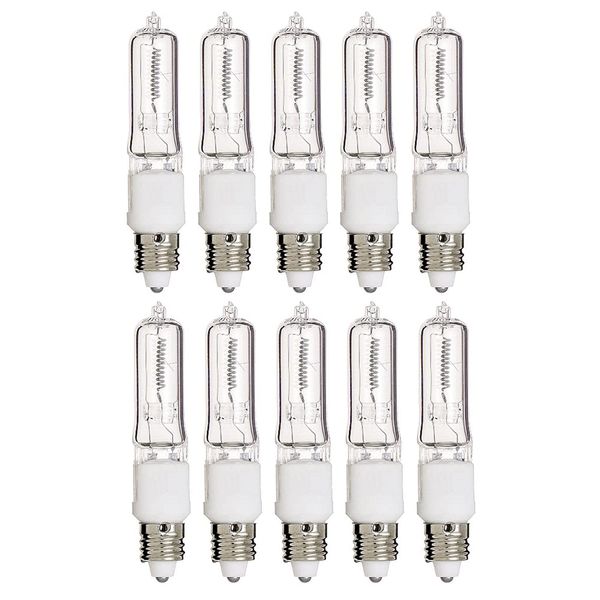 Pack of 10 – 100 Watt JDE11 Halogen candelabra bulb–100W T4 120V Light Bulbs-Clear Finish- E11 Mini-Candelabra Base T4 Bulb–Dimmable-Warm White Color– Q100CL/MC, for Chandeliers, Pendants, Table Lamps