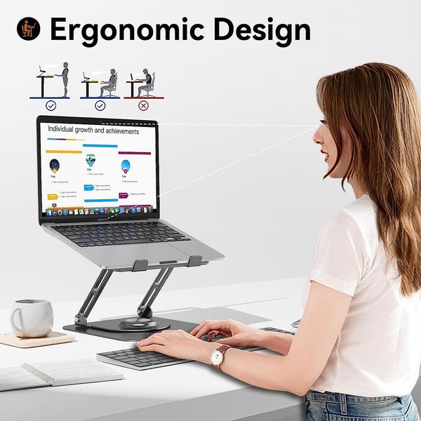 Laptop Stand for Desk, Adjustable Computer Stand with 360° Rotating Base, Erg...