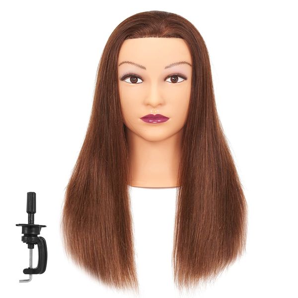 Mannequin Head 20"-22" 100% Human Hair Hairdresser Training Head Mannequin Doll Head Cosmetology Manikin Training Head Hair for Practice Cutting Braiding with Free Clamp Holder 92022LB0414