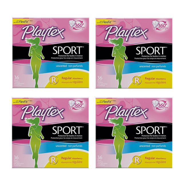 Playtex Sport NaYZO Unscented Tampon, Regular Absorbency, 36 Count (4 Pack)