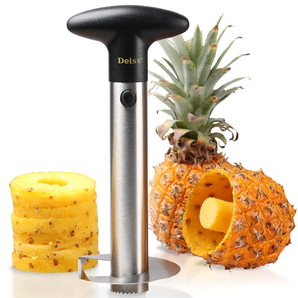 Deiss PRO Pineapple Corer — 2 in 1 Stainless Steel Pineapple Cutter & Corer - Makes Perfect Pineapple Rings and Pineapple Cubes Without a Mess - Dishwasher Safe