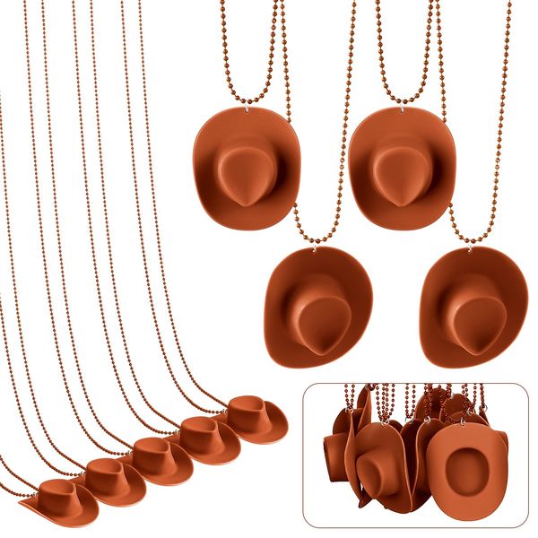 Tudomro 24 Pcs Cowgirl Cowboy Hat Necklaces Cowboy Party Favors Mini Cowboy Hats Necklaces with Western Cowboy Cowgirl Hat Beads Bachelorette Birthday Mardi Gras Party Accessories(Rustic Style)