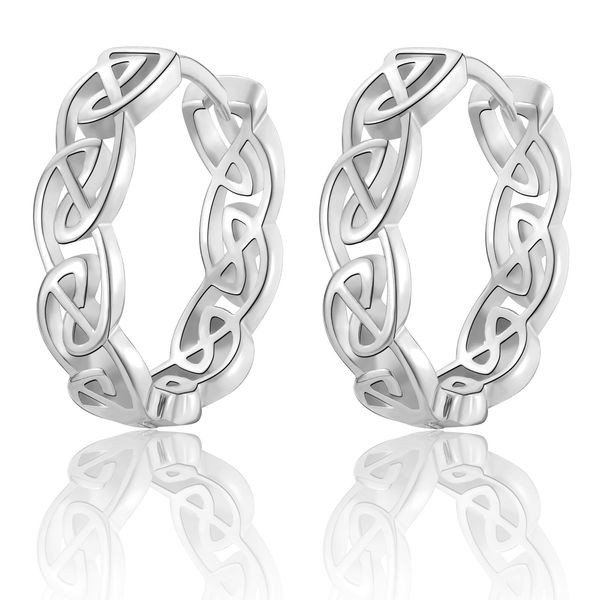 USEEDOVIA Sterling Silver Hoop Earrings for Women Girls,Hypoallergenic 925 Silver Celtic Knot Hoop Earrings Gifts for Women White