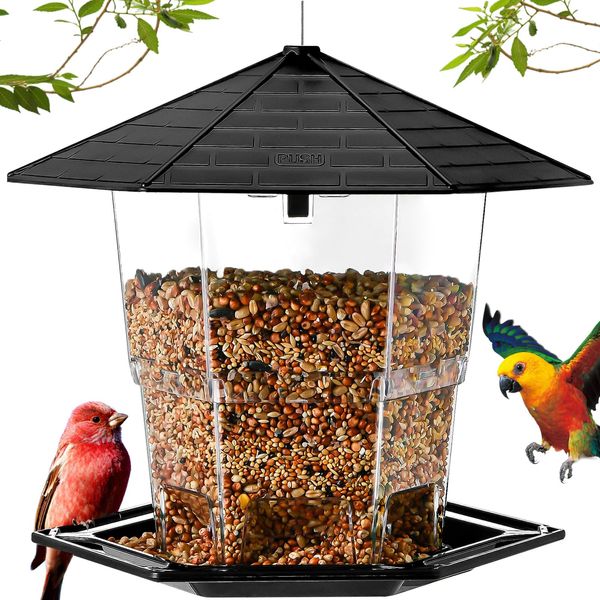 Jealoeur Bird Feeders for Outside Bird Feeder with a Latch Feature,Retractable Bird Feeders for Outdoors Hanging, Wild Bird Seed for Outside and Garden Decoration Yard for Bird Watchers (Black)