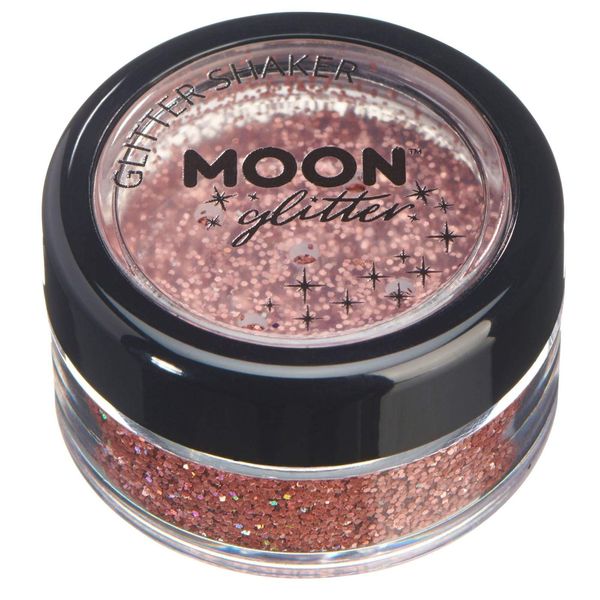 Holographische Glitzer Shaker von Moon Glitter - 100% kosmetischer Glitzer für Gesicht, Körper, Nägel, Haare und Lippen - 5gr - Roségold