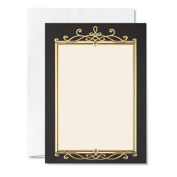 PaperDirect Black Border Flat Invitations with Gold Foil Embossed Accents, 28 Count
