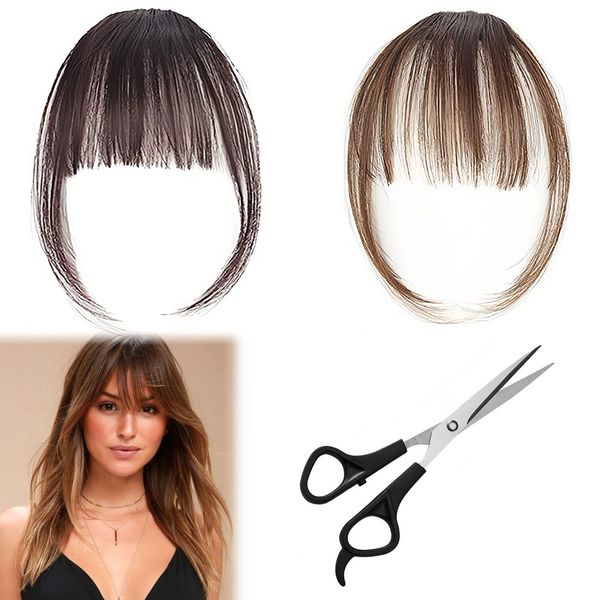 Fransen Haarspange in Pony,Clip in Bangs,One Piece Clip in Pony,Fringe Bangs Extension,Echtes Echthaar Pony,Bangs Clip Haarverlängerung Haarteil,2PCS