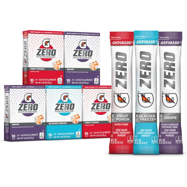 Gatorade G Zero Powder, Fruit Punch Variety Pack, 0.10oz Individual Packets - 10 Count (Pack of 5)