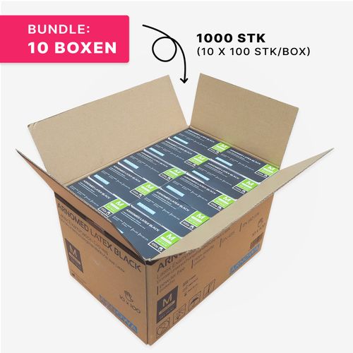 1000 x ARNOMED Disposable Gloves M, Latex Gloves Black (Pack of 10 x 100) Disposable Gloves Powder-Free Gloves Latex Disposable Cleaning Gloves Latex Gloves Disposable / Disposable Gloves XS, S, M, L