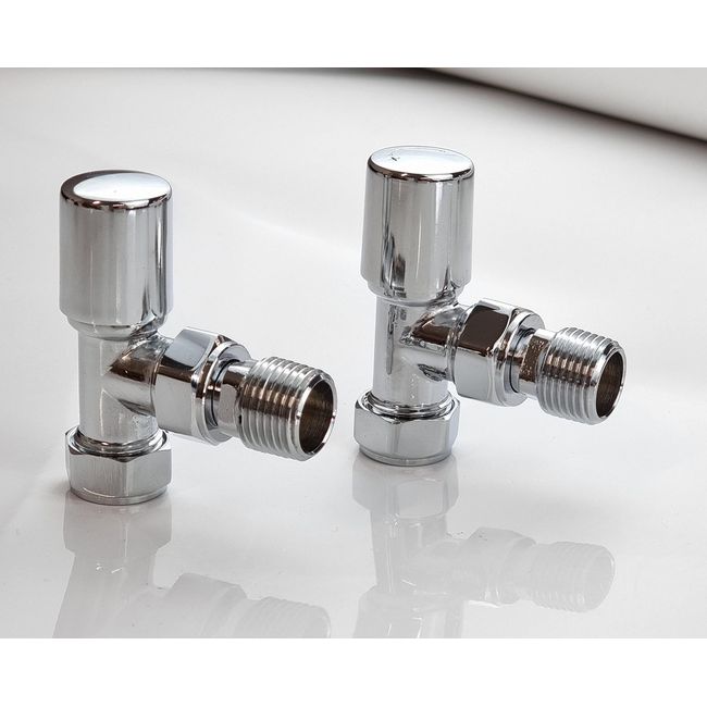 Greenedhouse Malmo Chrome Angled Towel Rail Valve. 15mm /1/2'' Radiator Valve