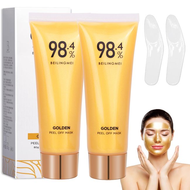 FAIRYTALESPACE Gold Peel Off Mask,Gold Foil Peel-Off Mask,98.4% Golden Peel Face Mask,Gold Tear-Off Mask for Moisturizing,Remove Blackheads,Reduce Fine Lines,Clean Pores (2pcs)