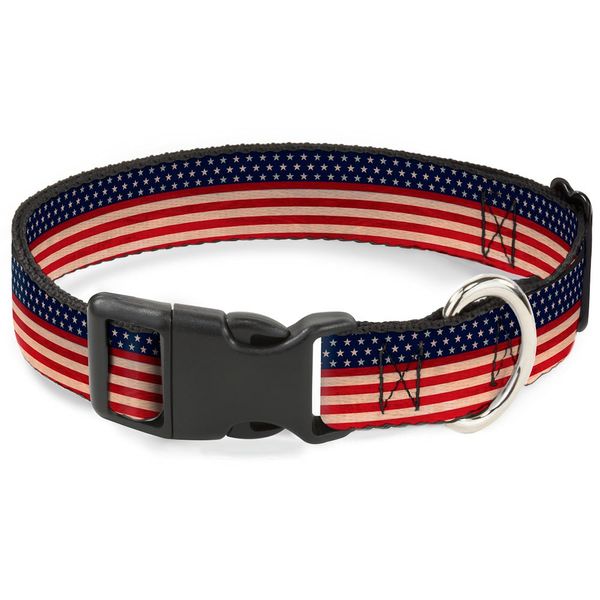 Buckle-Down PC-W30135-WM An Flag Stripe Plastic Clip Collar, Wide Medium/16-23"