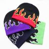 LeeCAE Y2K Flame Knit Slouchy Skull Cap Graphic Beanie - Red