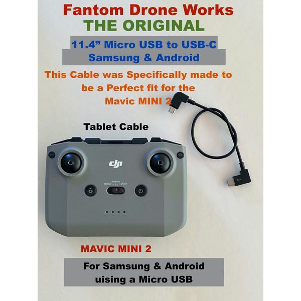 DJI Mavic Mini 2 / 3 Pro ..Remote ..11.4" Cable...Micro USB to USB-C...Samsung