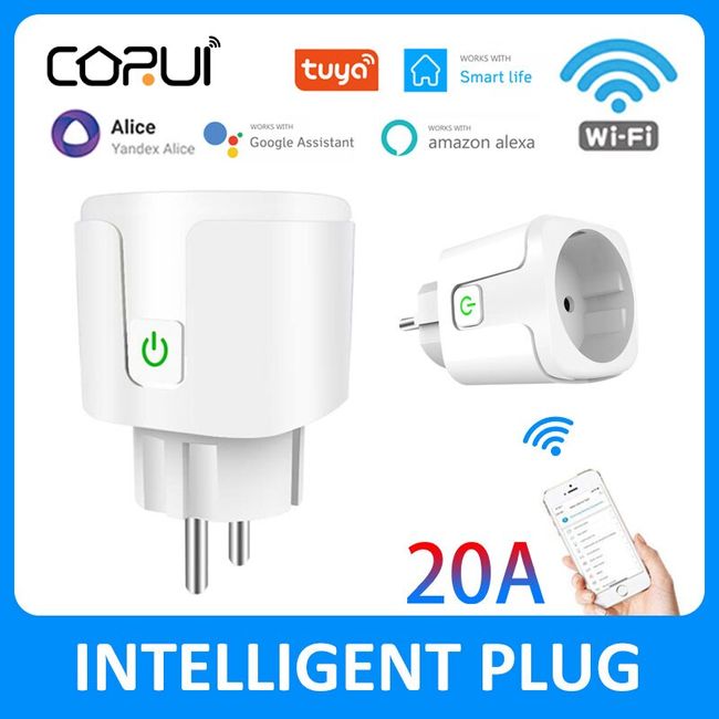 Tuya EU Plug 20A WIFI Remote Timer Power Monitor Smart Socket Works With  Google Home Alice Alexa Smartlife App Timing Control