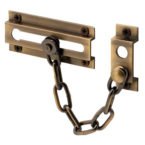 Defender Security U 9913 Chain Door Guard – Door Chain Lock for Door and Home Security, 3-5/16”, Solid Brass Construction and an Antique Finish (Single Pack)